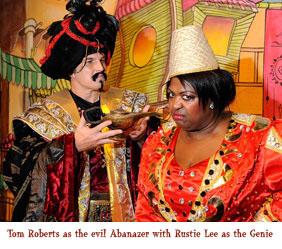 Tom Roberts as the evil Abanazer with Rustie Lee as the Genie